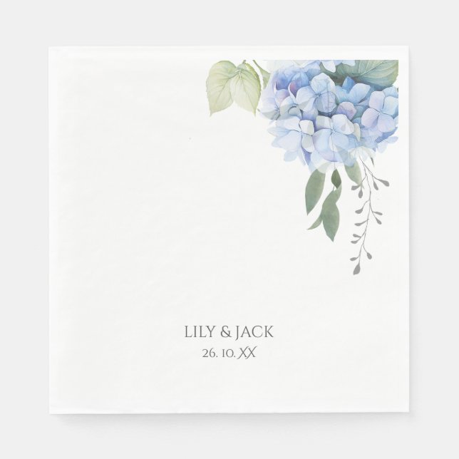 Guardanapo De Papel Casamento de Hydrangea Azul Floral e Branco (Frente)