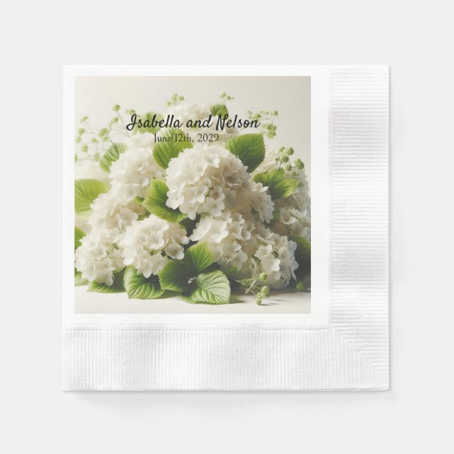 Guardanapo De Papel Casamento de Hydrangea Branca Elegante Napkins (Frente)