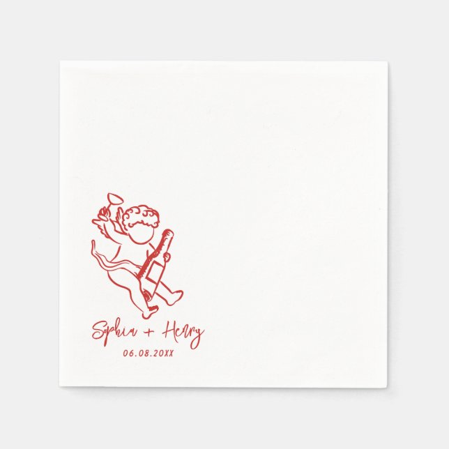Guardanapo De Papel Casamento De Ícone Cupido De Cherub Desenhado À Mã (Frente)