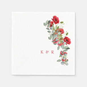 Guardanapo De Papel Casamento de Iniciais Eucalyptus Floral Vermelho W
