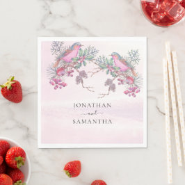 Guardanapo De Papel Casamento de Inverno com Aquarela de Pinhas, Pássa