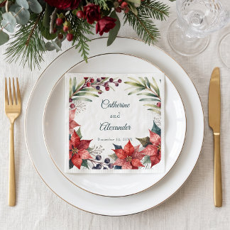 Guardanapo De Papel Casamento de Inverno com Poinsettia em Aquarela El