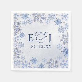 Guardanapo De Papel Casamento de Inverno Flocos de Neve Azul Prata Mon