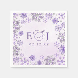 Guardanapo De Papel Casamento de Inverno Flocos de Neve Roxo Prata Mon