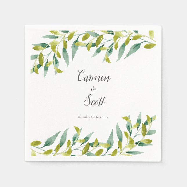 Guardanapo De Papel Casamento de Jardim de Campo com Eucalipto Verde (Frente)