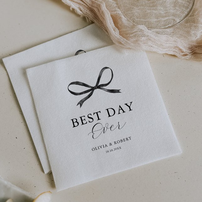 Guardanapo De Papel Casamento de Laço Preto Elegante (Criador carregado)