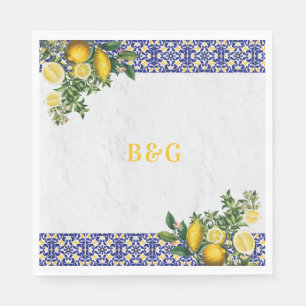 Guardanapo De Papel Casamento de limão-Azulejo Amarelo-Branco-Azul do