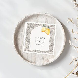 Guardanapo De Papel Casamento de Limão-Azulejo Italiano Beige Mediterr