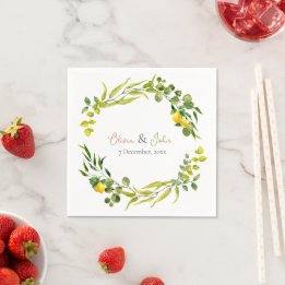 Guardanapo De Papel Casamento de Limão em Aquarela Amarela e Verde de