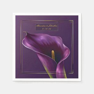 Guardanapo De Papel Casamento de Lírio de Calla Violeta e Dourado Eleg