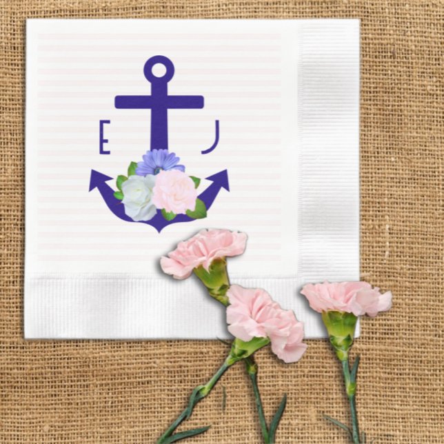 Guardanapo De Papel Casamento de Listras Florais Náuticas (Criador carregado)