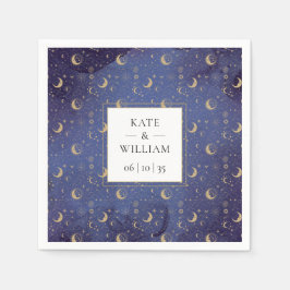 Guardanapo De Papel Casamento De Luas Douradas Místicas Celestiais E E