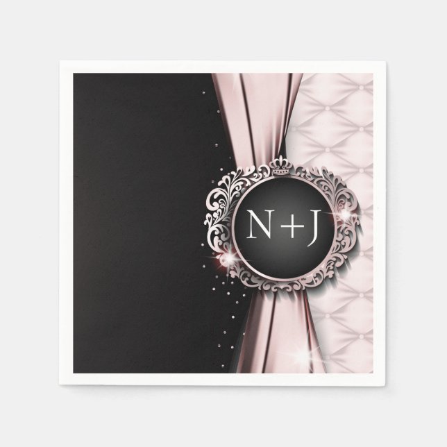 Guardanapo De Papel Casamento De Luxo Elegante Rosa E Preto (Frente)