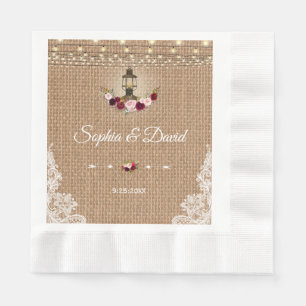 Guardanapo De Papel Casamento de Luzes de Lanterna Rustic Lace Burlap
