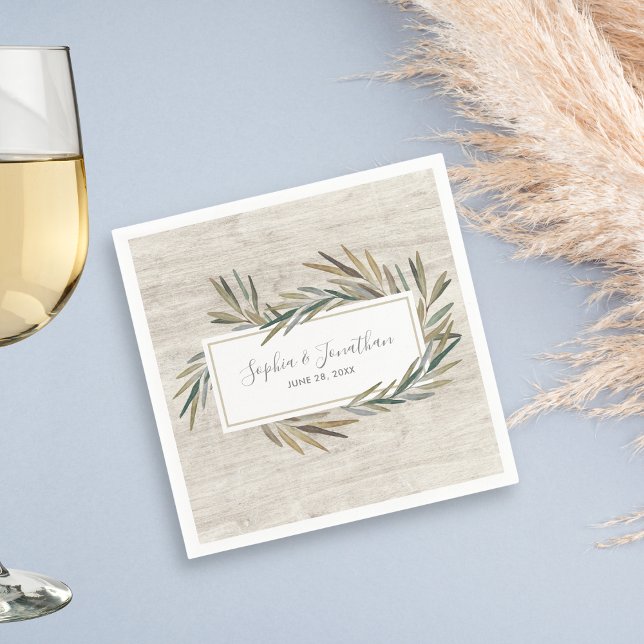 Guardanapo De Papel Casamento de Madeira com Herbo Botânico Rustic Wat (Criador carregado)