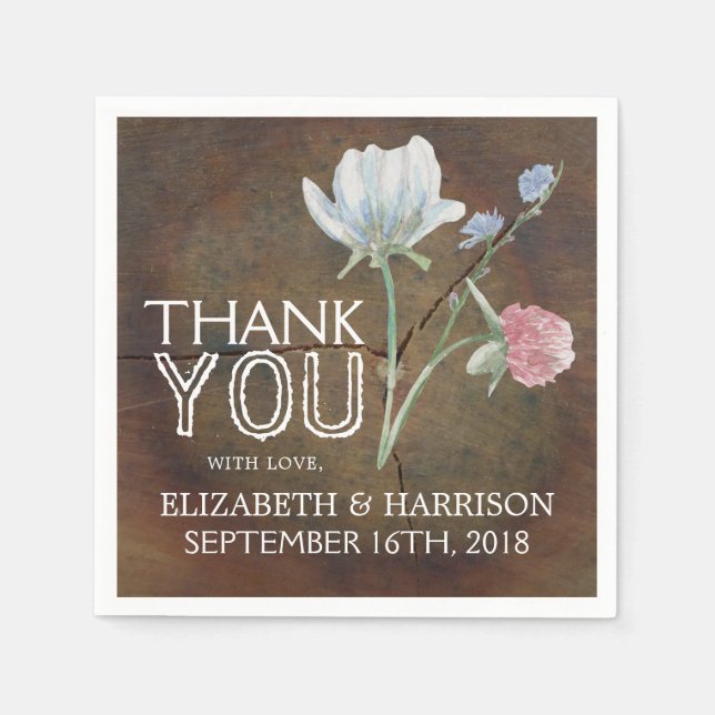 Guardanapo De Papel Casamento de madeira de carvalho de flor selvagem (Frente)