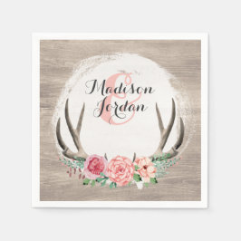 Guardanapo De Papel Casamento de Madeira Rustic Wood Floral Antlers Pe