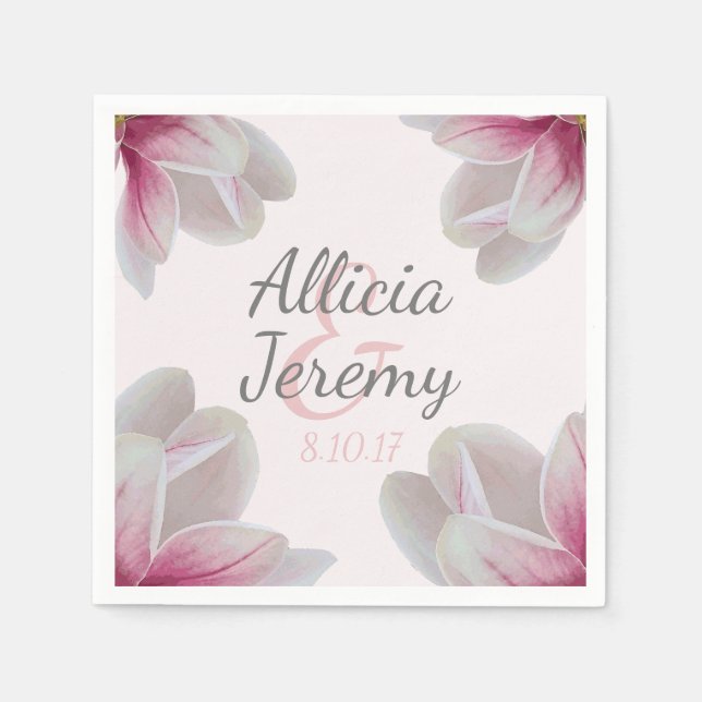 Guardanapo De Papel Casamento de Magnolia Blossomas do Sul Rosa (Frente)