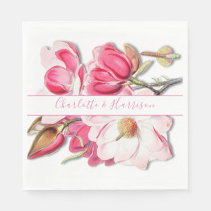Guardanapo De Papel Casamento de Magnolia, Cor de Água Rosa Floral El