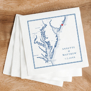 Guardanapo De Papel Casamento de Mapa Azul Elegante de Marinho NJ, Cid