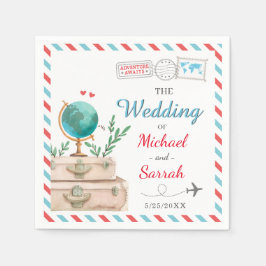 Guardanapo De Papel Casamento de Mapa Azul Vermelho e Viagem mundial