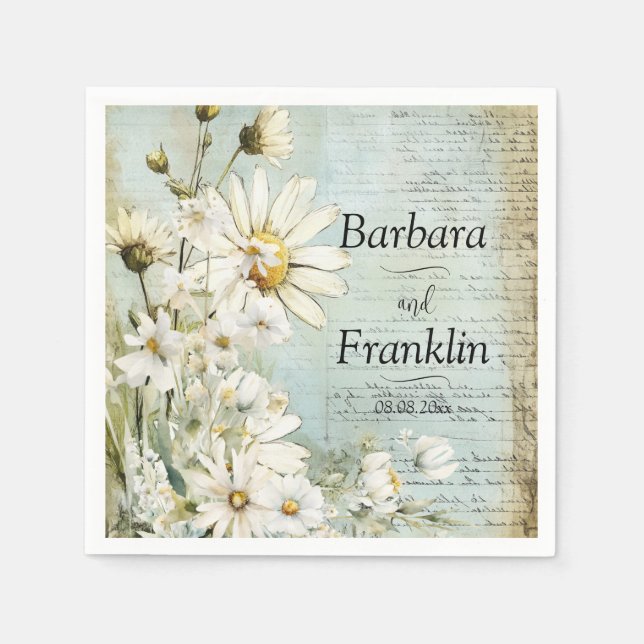 Guardanapo De Papel Casamento de Margarida Branca Elegante (Frente)