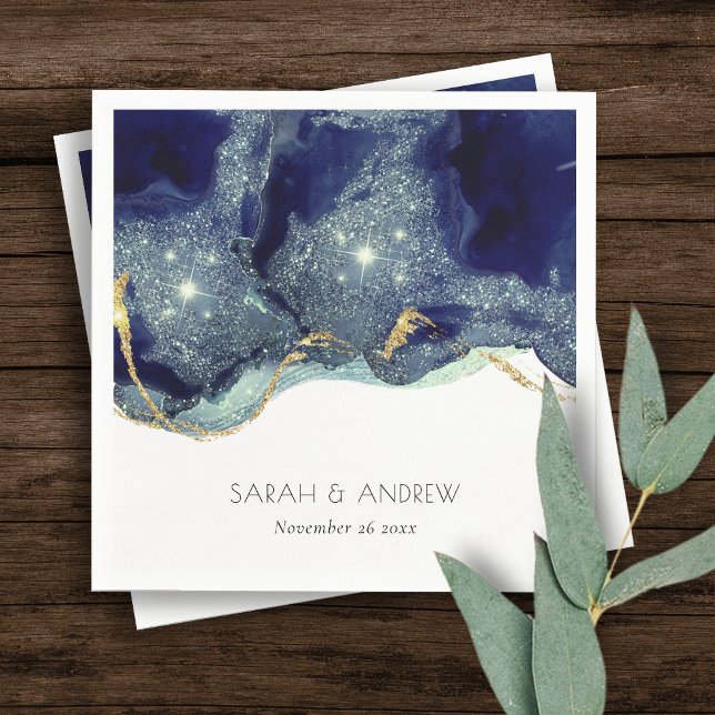 Guardanapo De Papel Casamento de Marinho de Abstrato com Lente Dourada (Criador carregado)