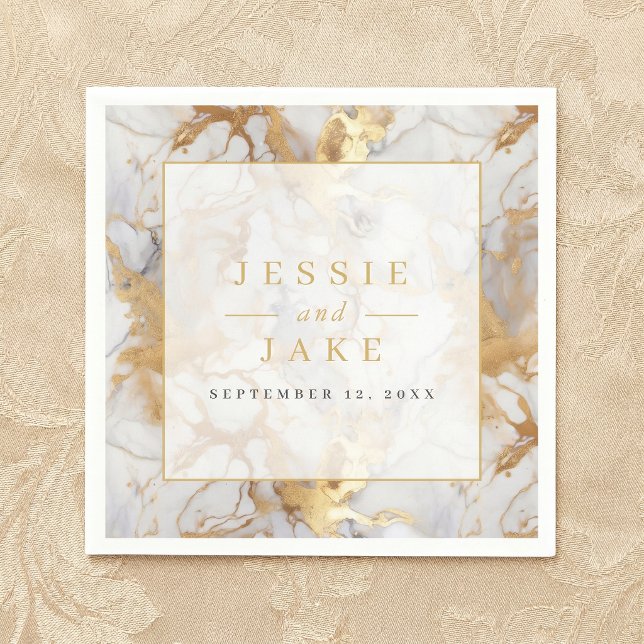 Guardanapo De Papel Casamento de mármore branco e dourado (White and gold marble Wedding Napkins)
