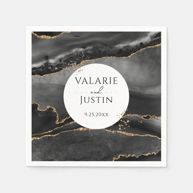 Guardanapo De Papel Casamento de mármore Dourado negro Napkins (Frente)