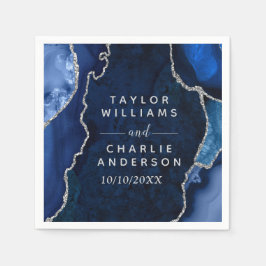 Guardanapo De Papel Casamento de mármore marinho Blue e Silver Agate