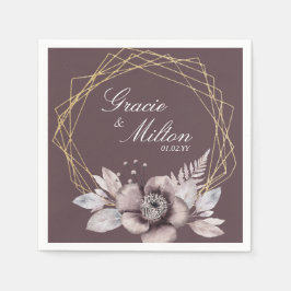 Guardanapo De Papel Casamento de Mauve Floral do Monograma Elegante