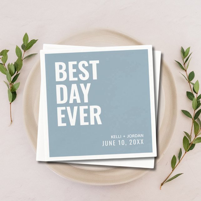 Guardanapo De Papel Casamento de Melhor Dia Azul Personalizado (Personalized Dusty Blue Best Day Ever Wedding Napkins
)