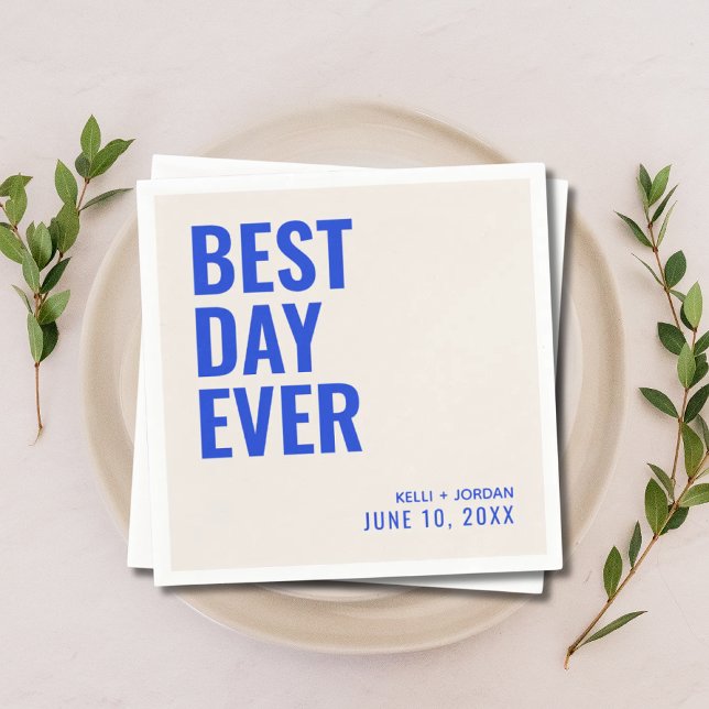 Guardanapo De Papel Casamento de Melhor Dia Moderno Azul Personalizado (Personalized Blue Modern Best Day Ever Wedding Napkins
)