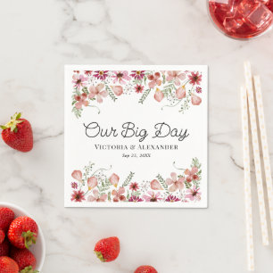 Guardanapo De Papel Casamento de Mensagem Personalizada Floral Púrpura