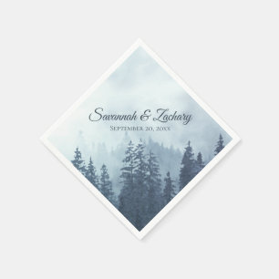 Guardanapo De Papel Casamento de Misty Blue Pine Trees Rustic Watercol