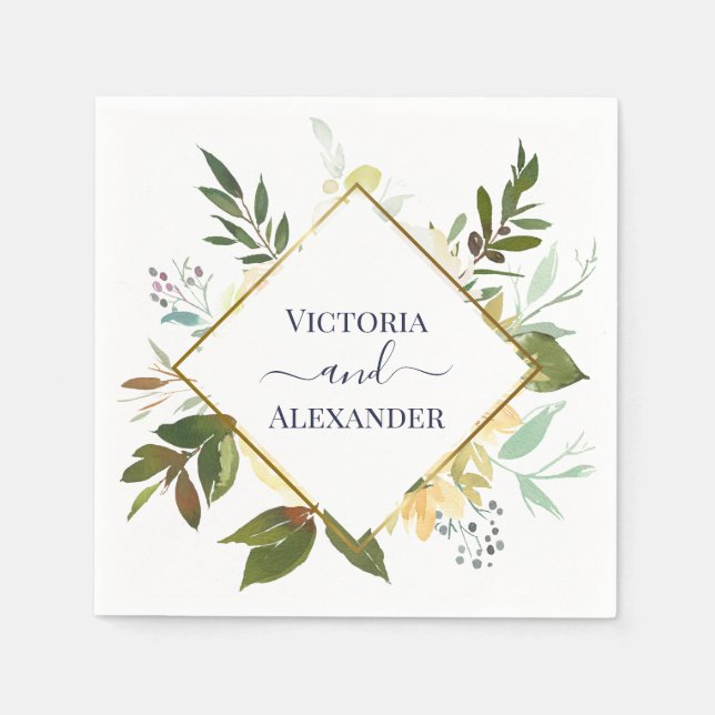 Guardanapo De Papel Casamento de Mola Azul Azul-Floral Azul Elegante (Frente)