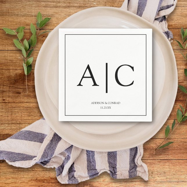 Guardanapo De Papel Casamento de Monograma Branco Clássico Moderno (Criador carregado)