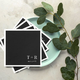 Guardanapo De Papel Casamento de Monograma Branco e Preto