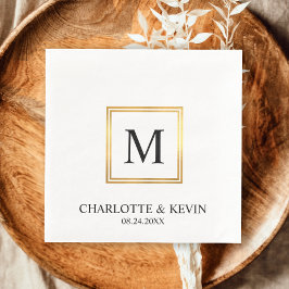 Guardanapo De Papel Casamento de Monograma Branco Preto com Quadro Dou