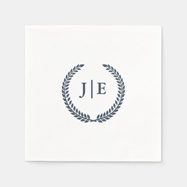 Guardanapo De Papel Casamento de Monograma Clássico Azul de Fita Botân (Frente)