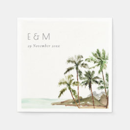Guardanapo De Papel Casamento de Monograma da Areia de Palmeiras Tropi