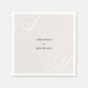 Guardanapo De Papel Casamento de Monograma de Borda Moderna de Ivory B
