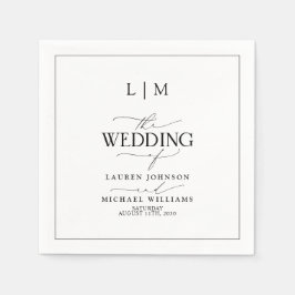 Guardanapo De Papel Casamento de Monograma de Caligrafia Branca e Pret