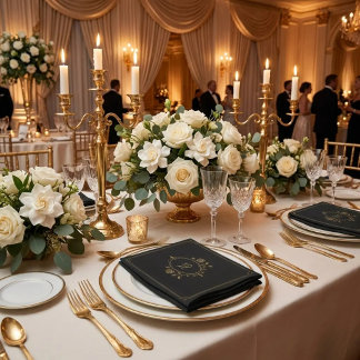 Guardanapo De Papel Casamento de monograma de casal dourado e preto vi