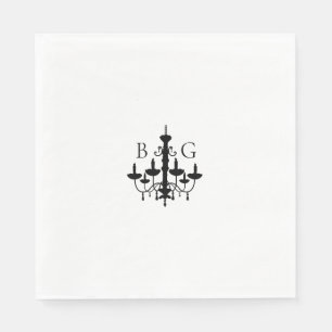 Guardanapo De Papel Casamento de Monograma de Chandelier Branco Preto 