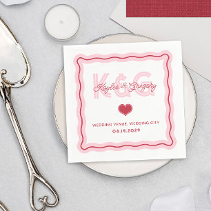 Guardanapo De Papel Casamento de Monograma de Coração em Moldura Ondul