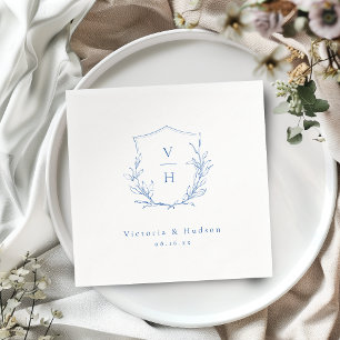 Guardanapo De Papel Casamento de monograma de crista botânica simples 