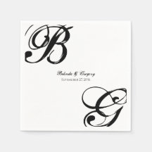 Casamento de Monograma de Script Preto e Branco