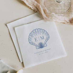 Guardanapo De Papel Casamento de Monograma de Seashell Azul Costeiro