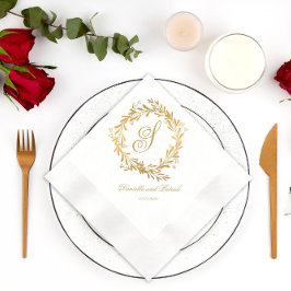 Guardanapo De Papel Casamento de Monograma Dourado Elegante
